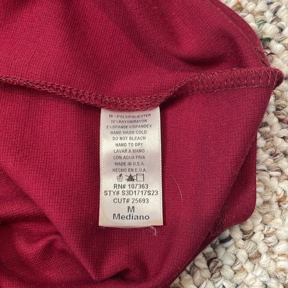 Solemio Elegant Off-Shoulder Burgundy Dress. Medium - Picture 7 of 8